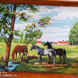 Paint by Numbers 1950s Horses in Pasture Farmyard